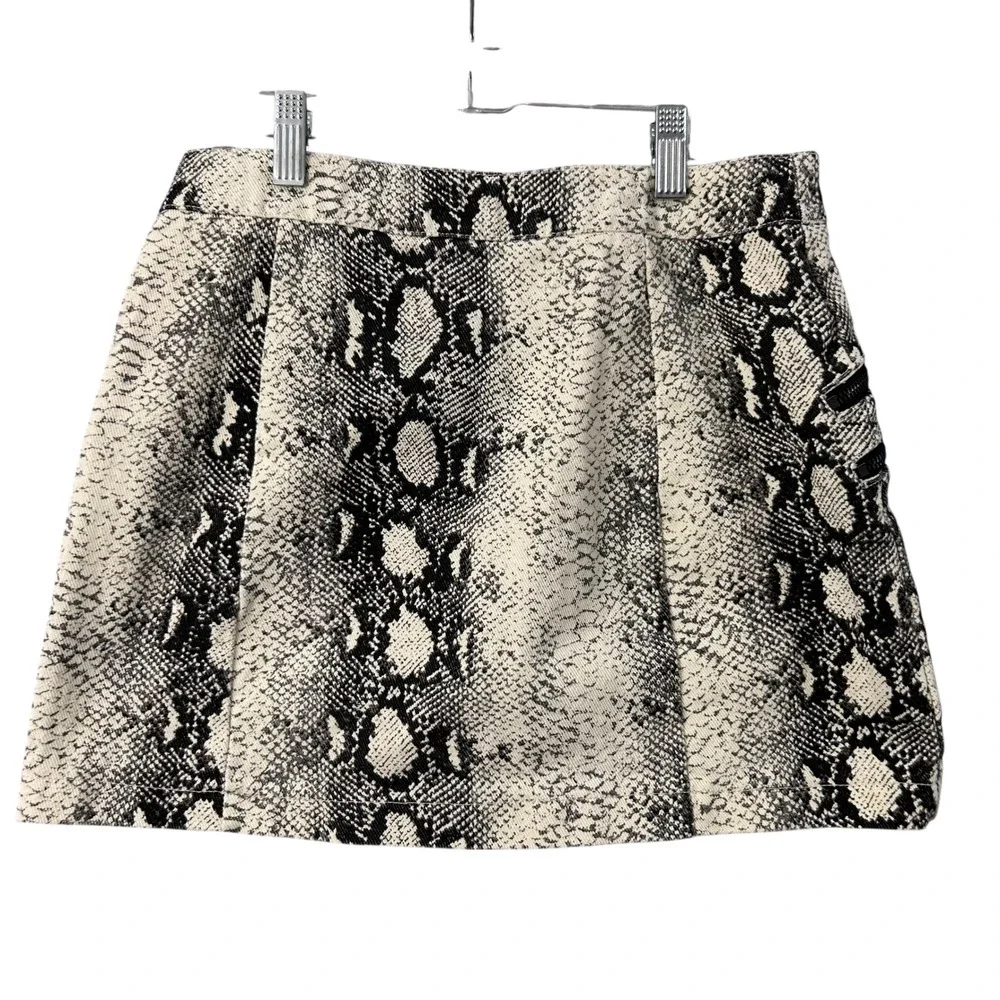 Polly Snakeskin Mini Skirt Womens 4 Black Cream Zipper Detail Party Animal Print